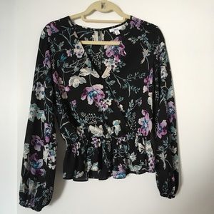 Bar III Floral Faux Wrap Top, Medium